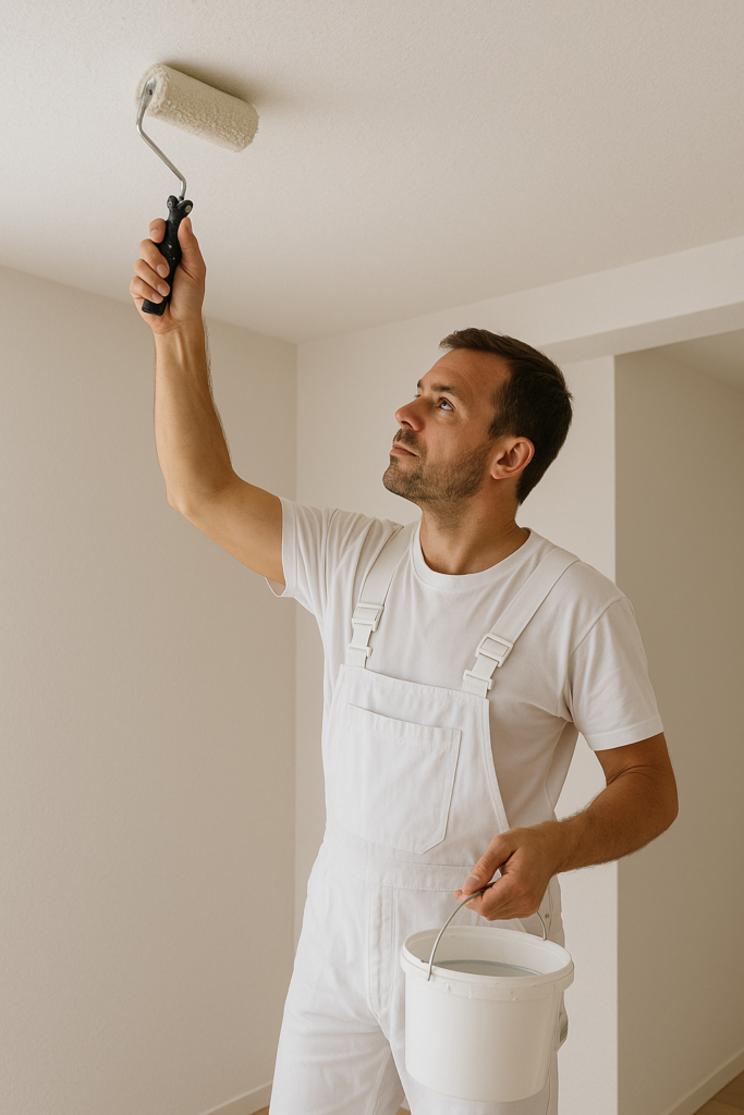 Un peintre d'intérieur qui peint le plafond d'une maison